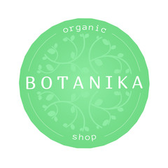 Logo for organic cosmetics store. Green logo with leaves. Vector illustration