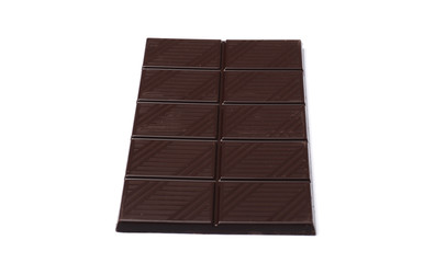 Black chocolate bar isolated on a white background.