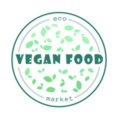 Logo for vegan store. Green logo with leaves. Vector illustration