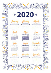 2020 vector calendar with floral design