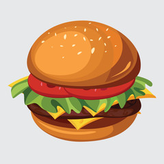 Hamburger in cartoon style isolated on white background.