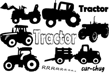 Tractor silhouette eps vector illustration. Cutting vector toy cars