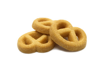 Danish style butter cookies biscuit isolated on white background.