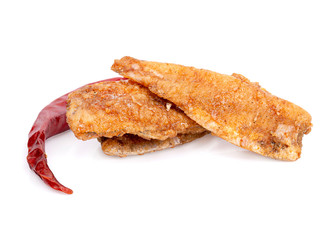 Small Fried Fish Crispy with dried chilli on white background