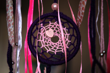 Dream catcher with purple and pink ribbons