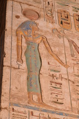 HIÉROGLYPHES DÉESSE HATHOR TEMPLE DE TOUTHMOSIS III TEMPLE DE KARNAK LOUXOR EGYPTE