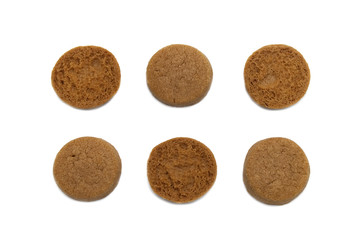 Mini cookies Chocolate malt flavored. Biscuits of crunchy delicious sweet meal and useful cracker. Isolated on white background.