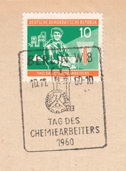 Worker,a series of Chemical Day.Special postmark Berlin, stamp Germany circa 1960