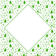 Fototapeta na wymiar Frame with blank space for text. Border of xmas toys, tree and stars. Vector for Christmas and New Year greeting card, banner, invitation, packaging design, illustration pattern
