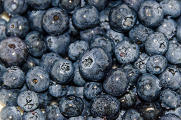Bunch of blueberries close up, background texture.
