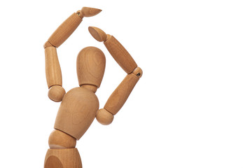 Wooden Figure, Doll, Mannequin with Arms raised isolated on white Background