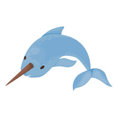 Cute narwhal sea whale character vector illustration.