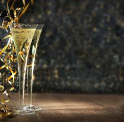 Happy New Year. Champagne glasses ready to bring in the New Year