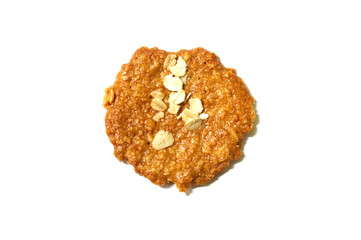 Biscuits homemade Oatmeal flavoured and Thin style. Single of crunchy delicious sweet meal and useful cookies. Isolated on white background.