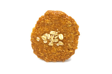 Biscuits homemade Oatmeal flavoured and Thin style. Single of crunchy delicious sweet meal and useful cookies. Isolated on white background.