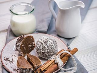 Fresh, fragrant homemade pastries. Close-up, side view. Tasty and healthy eating concept