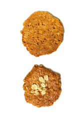 Biscuits homemade Oatmeal flavoured and Thin style. Both of crunchy delicious sweet meal and useful cookies. Isolated on white background.