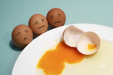 afraid emotions of eggs group and broken egg