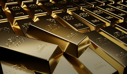 Gold bullion concept about gold value, success and financial.3D render