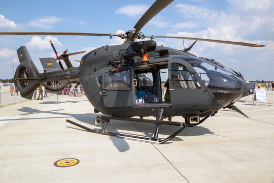 WUNSTORF, GERMANY - JUNE 9, 2018: German Air Force (Luftwaffe) Airbus H145M military utility helicopter on display at the Tag der Bundeswehr.