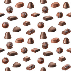 Watercolor chocolate sweets, seamless pattern