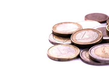 Pile of Euro Coins on White 