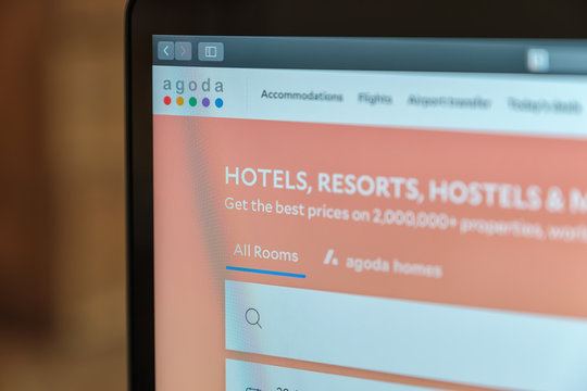 Chiang Mai, Thailand April 20, 2019: Macbook pro with agoda web site on screen, agoda is web site for Book accommodation and restaurants and more.
