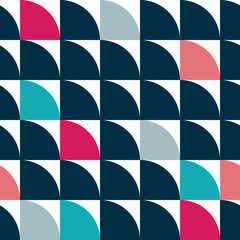 Blue and pink quarter circles abstract background