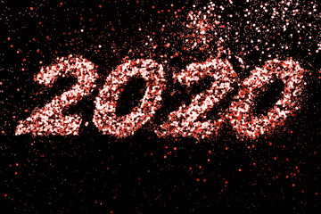 Abstract composition. Christmas, New 2020 year in pink glitter with beautiful bokeh on dark background