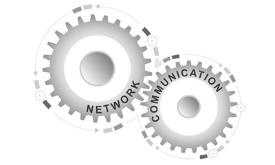 Network communication concept. Abstract background with connected gears. Vector infographic illustration.