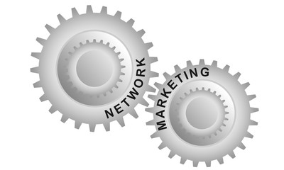 Network marketing concept. Abstract background with connected gears. Vector infographic illustration.