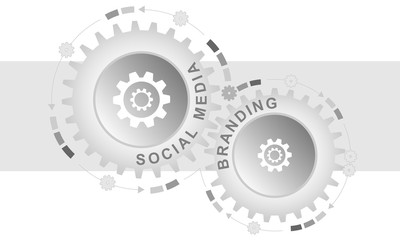 Social media branding concept. Abstract background with connected gears. Vector infographic illustration.