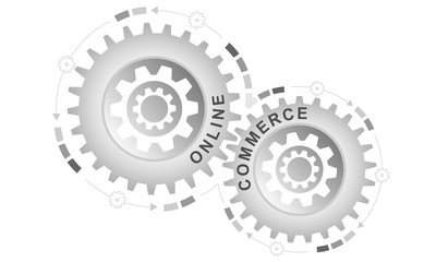 Online commerce concept. Abstract background with connected gears. Vector infographic illustration.