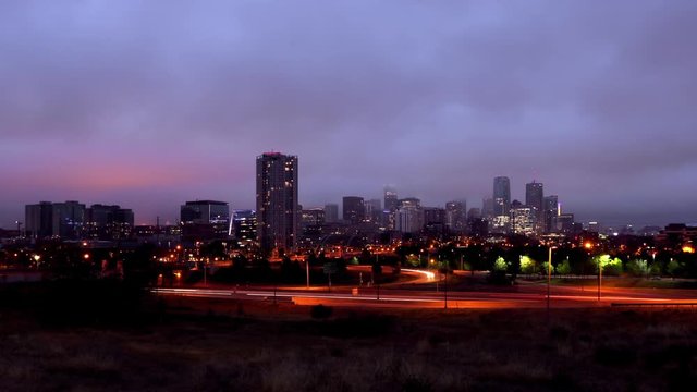 Cinemagraph of Denver Skyline in Fog at Sunrise Time Lapse