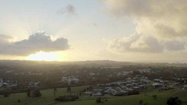 A sunset drone shot of Maleny, Queensland.