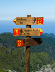 Path signs on the road to Pico Ruivo, the highest point in Madeira Island, Portugal, 10 October, 2019