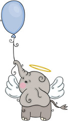 Cute angel elephant holding a balloon