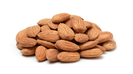 Pile of almonds nuts isolated on white