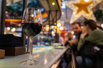 glasses of wine in restaurant
