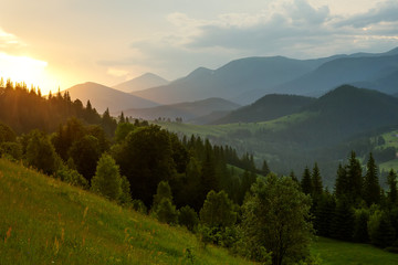 Fototapeta na wymiar Beautiful sunset in Carpathian mountains