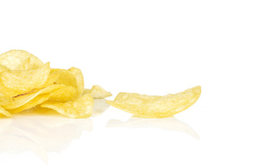 Lot of whole fried crisp potato chip isolated on white background