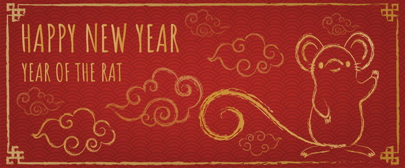 Happy chinese new year 2020, Year of the rat. Hand drawn Calligraphy Rat. Vector illustration.