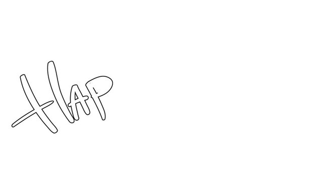 Happy Easter lettering. Self drawing line art inscription with celebration happy easter text. Golden text