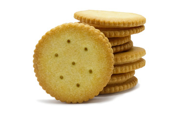 Biscuit sandwich cracker Cheese flavoured ,Cream and butter. Stack of crunchy delicious sweet meal and useful cookies. Isolated on white background.
