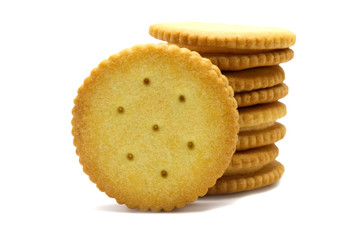 Biscuit sandwich cracker Cheese flavoured ,Cream and butter. Stack of crunchy delicious sweet meal and useful cookies. Isolated on white background.