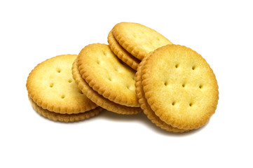 Biscuit sandwich cracker Cheese flavoured ,Cream and butter. Stack of crunchy delicious sweet meal and useful cookies. Isolated on white background.