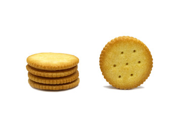Biscuit sandwich cracker Cheese flavoured ,Cream and butter. Stack of crunchy delicious sweet meal and useful cookies. Isolated on white background.