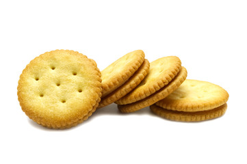 Biscuit sandwich cracker Cheese flavoured ,Cream and butter. Stack of crunchy delicious sweet meal and useful cookies. Isolated on white background.