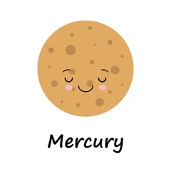 Mercury cartoon icon of one of the planets of solar system with funny face flat vector illustration isolated on white background.