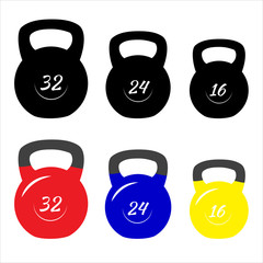 Collection of classic kettlebells isolated on white background. Fitness symbol. Vector illustration